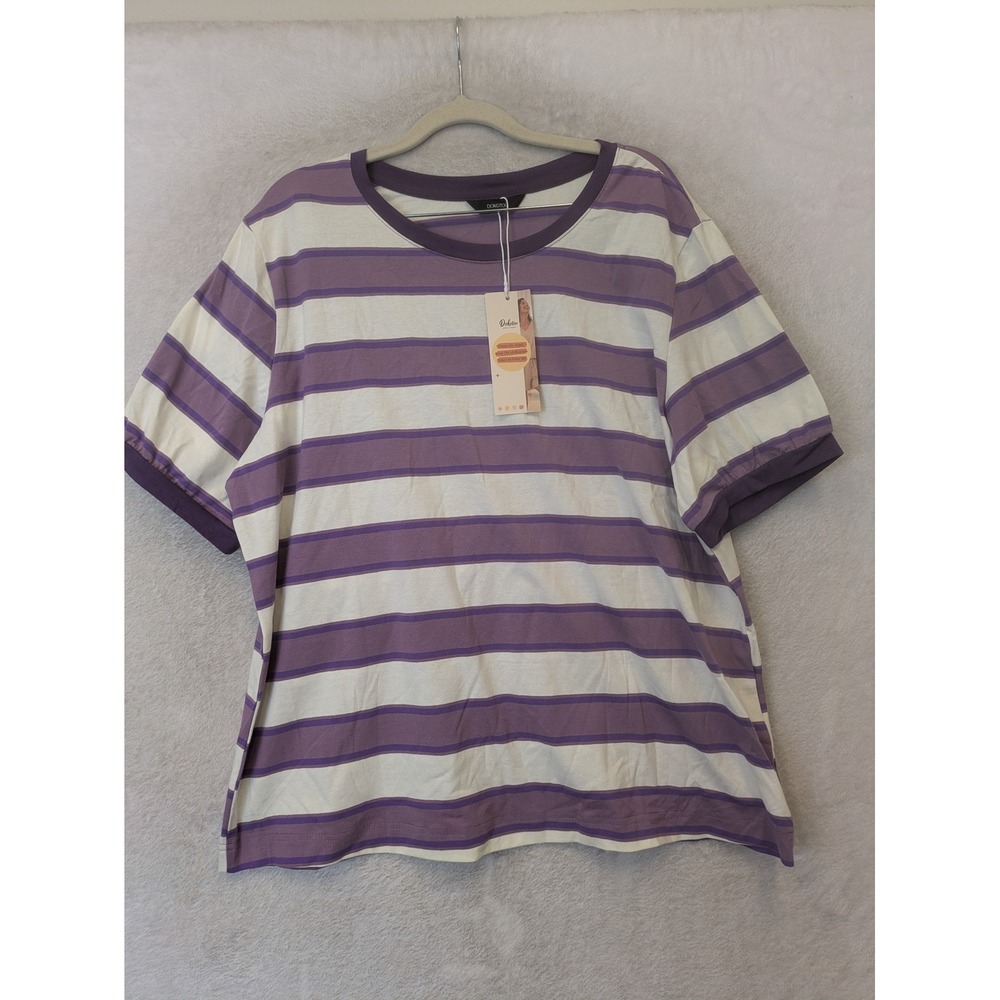 NEW Dokotoo T-Shirt Women's‎ XL Purple Striped Short Sleeve Crew Neck Retro Tee